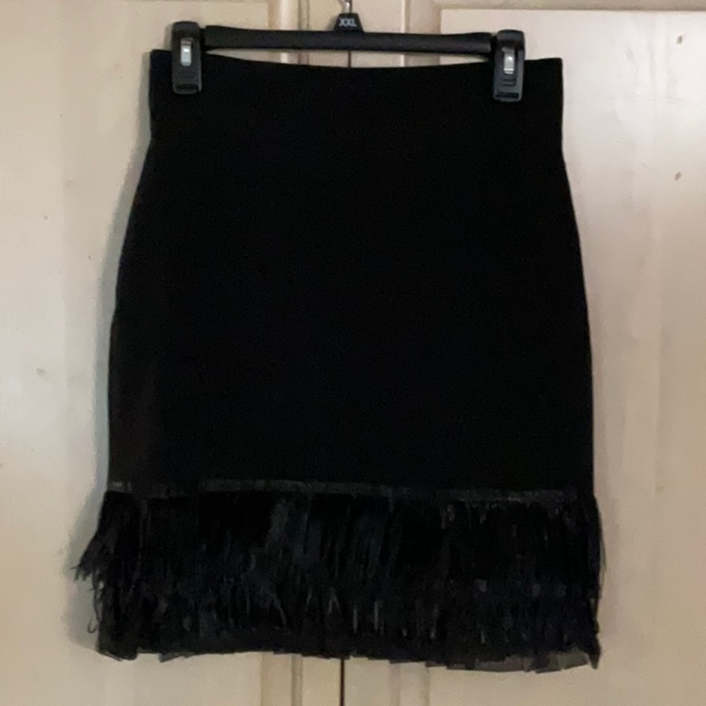 PANIZ Skirt Black Fringed Feather Hem Size 6 Y2K